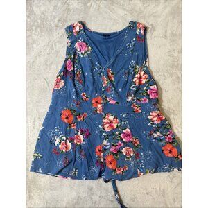 Torrid Women’s Blue Floral Sleeveless Button Front Top Size 6